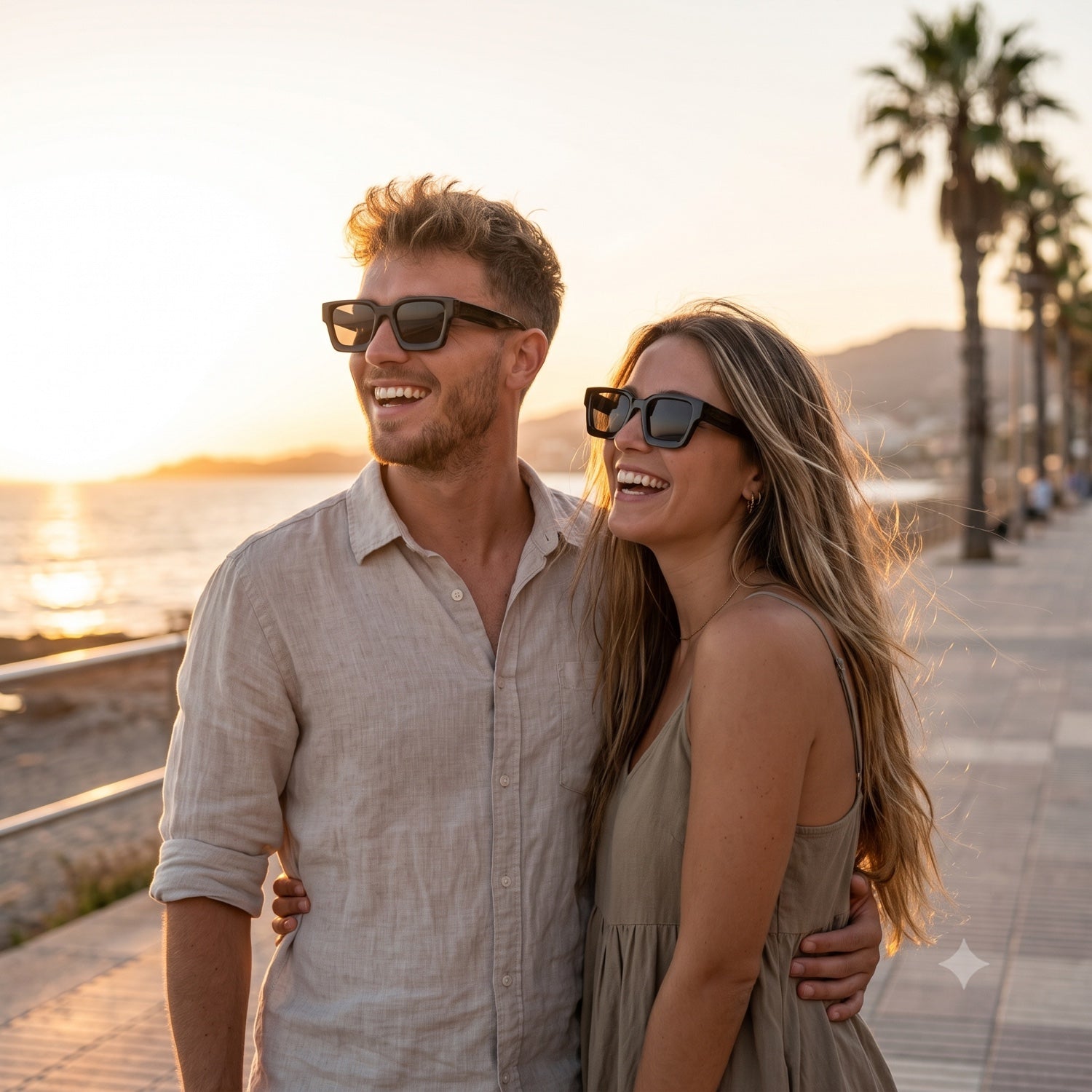 Couple at sunset wearing Earthly Ones sunglasses