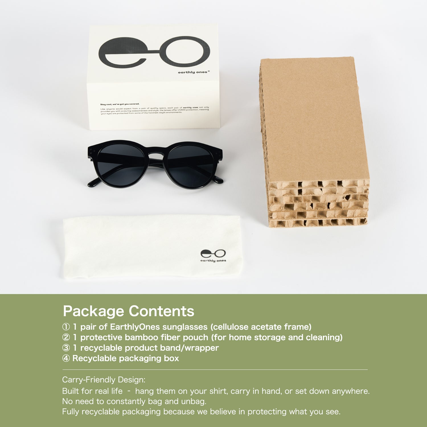 Earthly Ones recyclable packaging and bamboo-fiber pouch